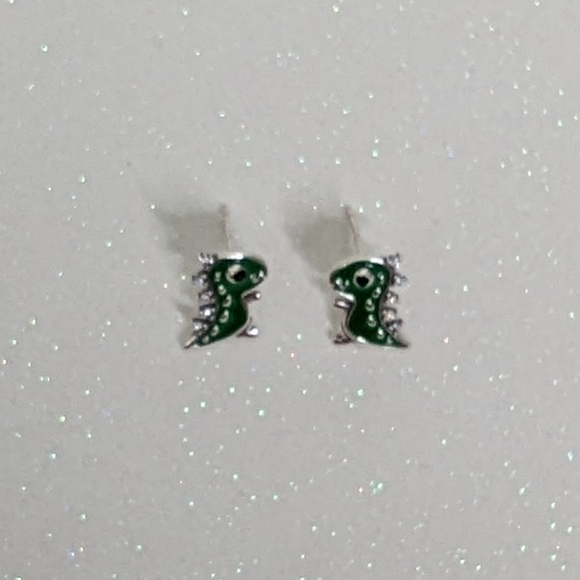 Tyrannosaurus T-Rex Green Stud Earrings 925 Sterling Silver - Picture 4 of 6